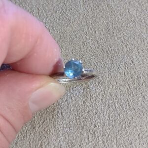 Vintage Silvertone Ring With Blue Rhinestone